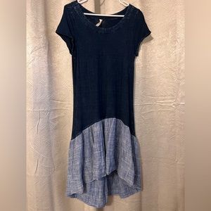 High-low short-sleeve blue dress